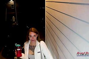 Parker Skyes is rubbing her inked twat and sucking a huge cock