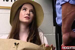 Summer break turns wild as shy brunette gets caught shoplifting. Office pounding follows with hardcore deepthroat action.