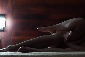 In a hotel, a wife picks up a man for a sensual close-up creampie.