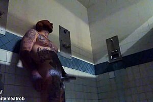 i stroke my big white cock with tattoos in prison for a wet cumshot