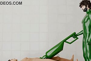 Guy uses rotating machine on another