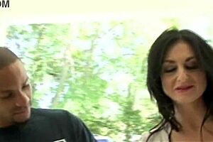 brunette milf gets her gaping asshole fucked in fishnets and stockings