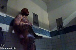 i stroke my big white cock with tattoos in prison for a wet cumshot