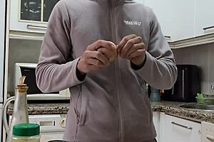 watch me cook a tortilla, strip naked, jerk off my big cock, and cum on the food?