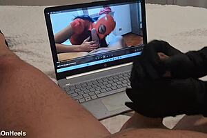 preview milf handjob jerks big cock to cum on gloves pov