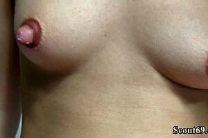 A German pregant woman with milk tits masturbates