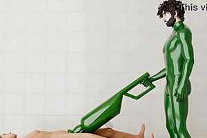 Guy uses rotating machine on another