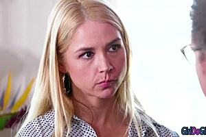 The spoiled brat feels intense desire for her new big tits stepmom's body.