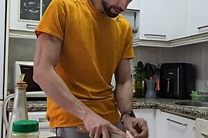 watch me cook a tortilla, strip naked, jerk off my big cock, and cum on the food?