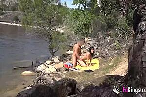 outdoor fun noa bangs a guy she dates next to the lake