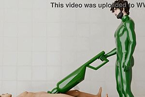 Guy uses rotating machine on another