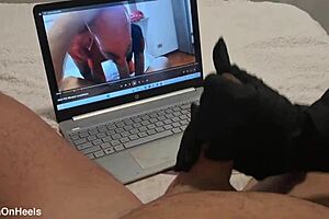 preview milf handjob jerks big cock to cum on gloves pov