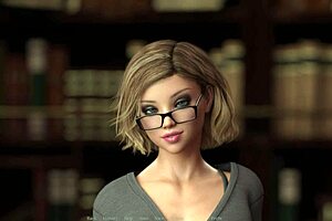 emma plays in library with blowjob and creampie