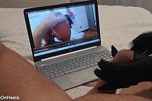 preview milf handjob jerks big cock to cum on gloves pov