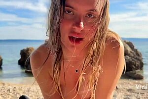 Fucking Tight Pussy Cowgirl on Public Beach Monster Cock