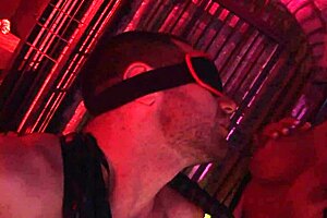 A hot blondie MILF is getting fucked under a red light in a castle