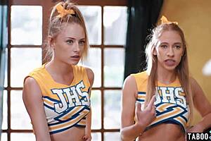 Cheerleader Khloe, Kyler get big cocks in tight asses