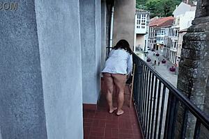 Risky Public Balcony Masturbation Of My Stepsister
