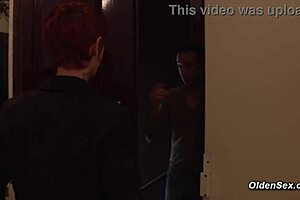 Mature redhead Lady Katy Morlait gets anal fucked by monster cock in condom