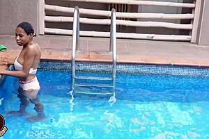 she got a big black cock after swimming in the pool