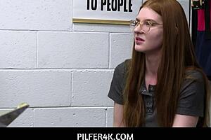 Jane Rogers, the redhead teen, feels desperate and horny when caught shoplifting.