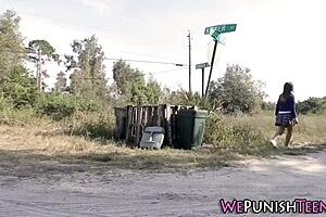 restrained student getting fucked rough in uniform outdoors