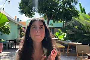 girl feels cum on her face in public cafe, eating lunch anyway.