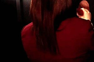 Student in stockings sucks cock at gloryhole and swallows cum