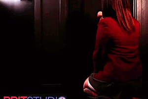 Student in stockings sucks cock at gloryhole and swallows cum