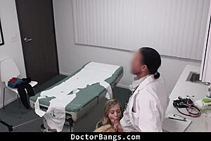Doctor and nurse team up to fuck patient's pussy and ass with big cocks.