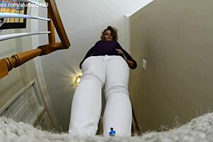 giant woman crushes small toys with feet