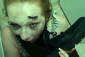 The girl gets the cock from the boot and sucks it with enthusiasm