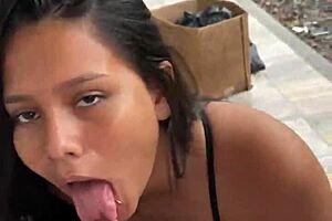 Colombian milf sucks on street
