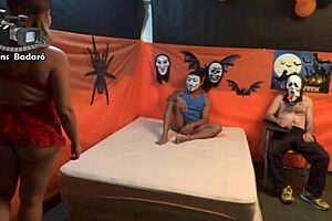 Chubby girl enjoys halloween sex bent over