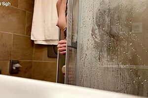 shower addicted girl gags on dildo in orgasmic masturbation