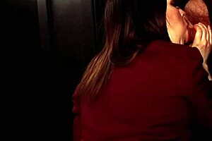 Student in stockings sucks cock at gloryhole and swallows cum