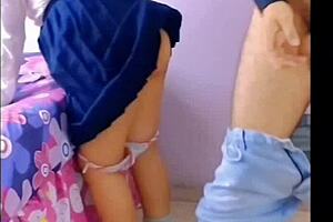 horny mexican students fuck in living room with family nearby