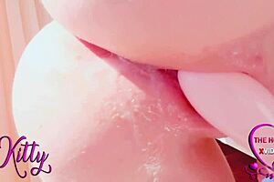 close up female masturbation with toy brings passionate moaning huge orgasm