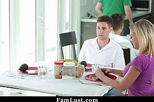 milf step mom interacts with her hot young stepson in a family setting
