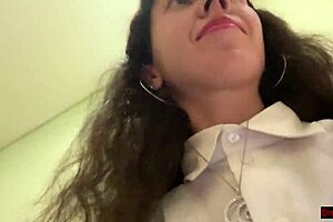 girl feels cum on her face in public cafe, eating lunch anyway.