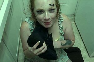 enthusiastic redhead slut licks cum from boot in bdsm humiliation