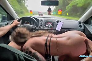 Wife's Brazilian friend deepthroats monster cock and gets fucked on roadside!