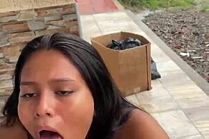 Colombian milf sucks on street