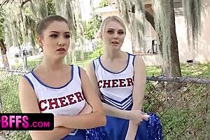 Cheerleaders share coach's hard cock at party