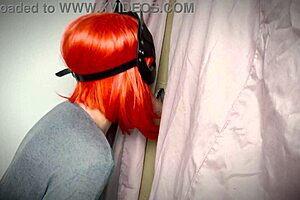 ginger girl discovers gloryhole and teases with blowjob