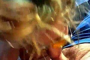 A young blonde was walking; a guy made her cum on face