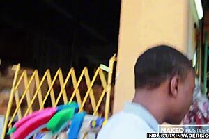 Curly Latina girl explores with BBC in public