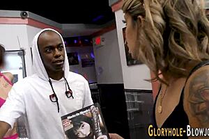 Babe At Gloryhole Gives Handjob And Blowjob