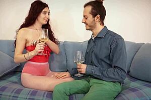 Boyfriend unaware, lover sneaks to sofa for fun