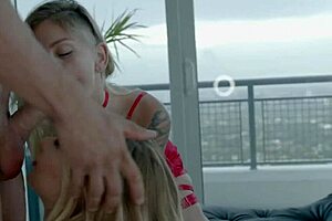 this wild threesome with bisexual blondes blowing and gagging 😈